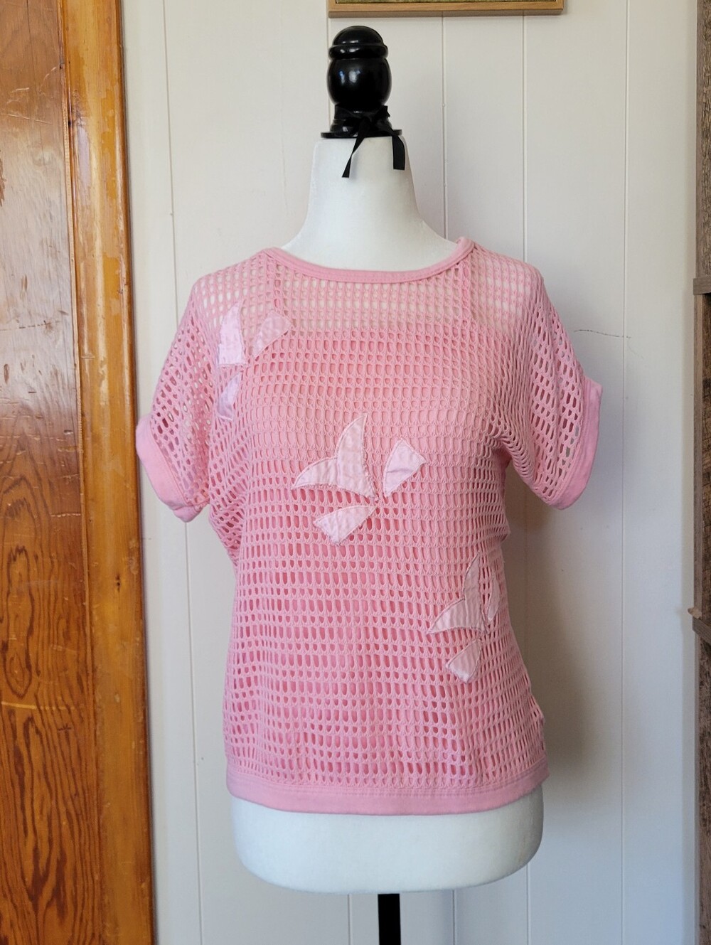 90s Vintage Andrew St. John | Crochet Short Sleeve Top | Size Small